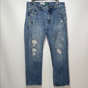 Aeropostale Blue Straight Jeans with Distressed Detailing